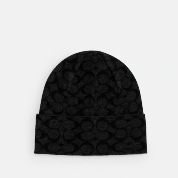 NWT COACH BLACK KNIT SIGNATURE BEANIE - Picture 5 of 9